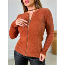 Suéter Feminino Inverno Peluciado com Fechamento em Zíper